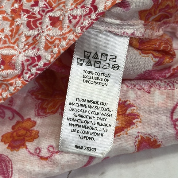 Sigrid Olsen Orange Floral Sleeveless Embroidered Boho Blouse Top Size Medium - Picture 8 of 8